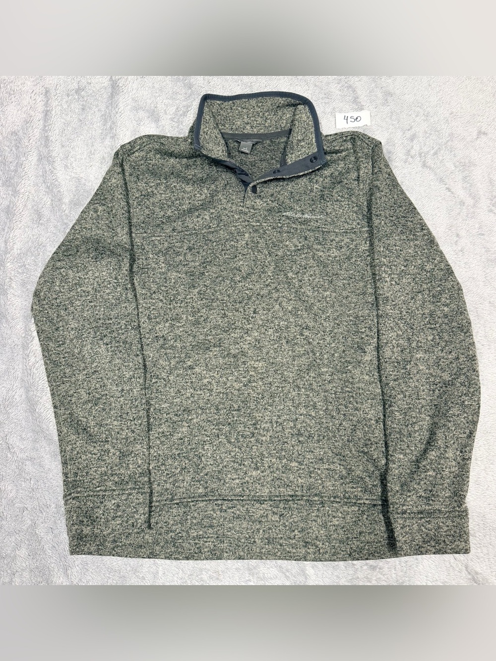 Eddie Bauer Heathered Olive Green Quarter-Zip Pullover